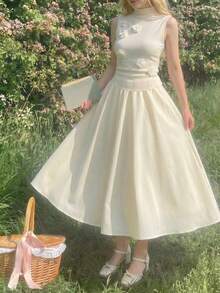 2pcs/Set Teen GirlTurtleneck Tank Top And Mini Skirt Set, Minimalist Fresh Style Suitable For School And Commute - Yellow - View 1