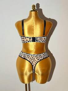Bare Chapter 2pcs Plus Size Lace Patchwork Lingerie Set Plus Size Lingerie Curve Lingerie Set Cheetah Print Lingerie Set Leopard Print Lingerie Set Matching Bra And Panties Set - Black and White - View 7