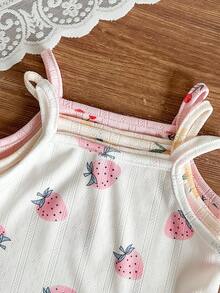 SHEIN Baby Girls' Comfortable Versatile Sweet Cute Strap Shorts Set, Summer Multi-Piece Outfit - Multicolor - View 4
