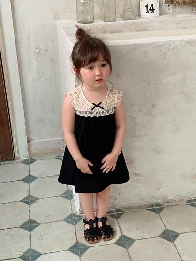 Dazy Kids Infant/Toddler Girls' Round Neck Color Block Sleeveless Party Birthday Dress