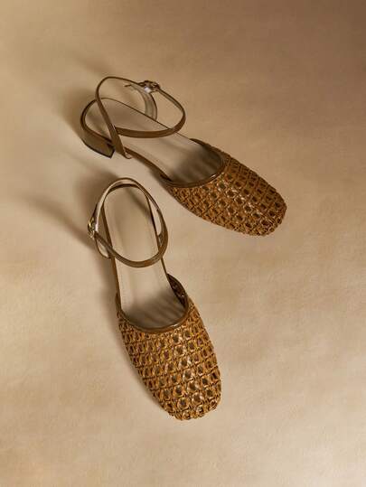 Rosivie Niche Woven Bohemian Thick Heel Closed Toe Sandals Women's Shoes Summer With Skirt Temperament Shoes