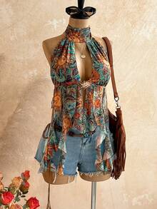 Soleia Women's Sexy Paisley Print Halter Backless Flowy Hem Cami Top, Beach Vacation,Summer Top,Beach Beach Cruise Vacation Road Trip City Vacation Holiday Dating Afternoon Tea Vacation, Music Festival Music Festival Outfits, Bohemian Style, Beach Vacations, Sandy Beaches, Summer, Music Festival Outfits Suitable For All Seasons, Everyday Commuting, Wedding Season, Parties, Carnivals, Island Vacation Outfits Boho Outfit For Women Festival Outfits For Women Boho Chic Womens Clothing Bohomela Boho Women S - Multicolor - View 8