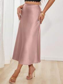 Glamine 女款優雅灰粉色緞面長裙，夏季絲綢裙適合派對約會，百搭Y2K長裙適用約會、日常穿著與正式場合，適合嬌小女性 - 乾枯玫瑰色 - 查看 4