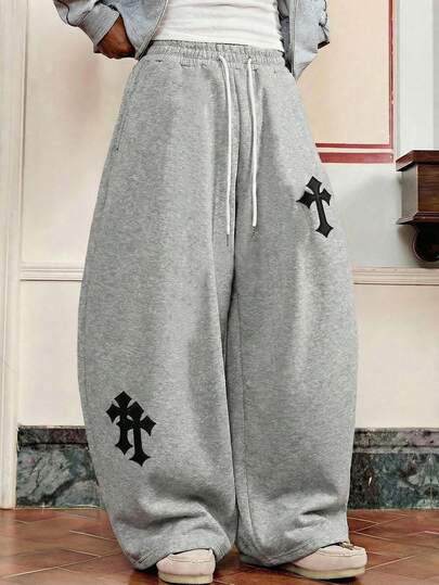 SWAVVY 男士休闲宽松运动裤，标准尺码，纯灰色，春秋季