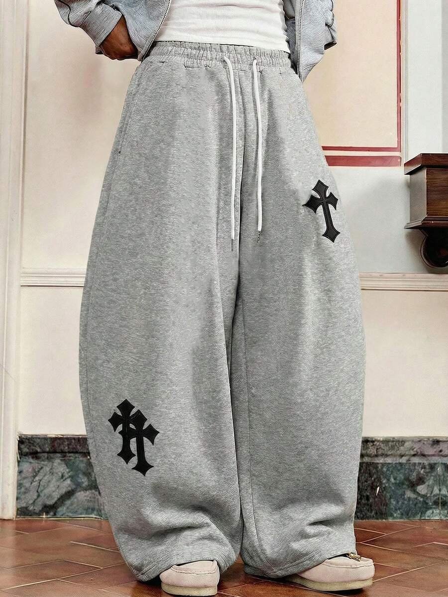 SWAVVY 男士休闲宽松运动裤，标准尺码，纯灰色，春秋季 - 灰色 - 查看 1