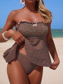 Swim Mod 2pcs Digital Print Top And Triangle Bikini Bottom Set, Fashionable And Elegant Camisole And Swimwear - Multicolor - View 4