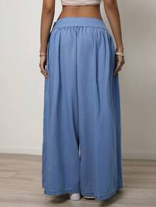 Sunnyshic Women's Side Button Design Wide Leg Loose Casual Jeans - Blue - View 3