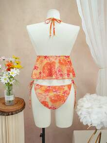 Bellisia Bộ bikini mùa hè mới dành cho nữ, họa tiết hoa nhuộm tie-dye, kiểu dáng ngọt ngào dễ thương, áo tắm tankini hai dây hở lưng gợi cảm, thích hợp cho bãi biển và kỳ nghỉ. - Nhiều màu - Xem 4