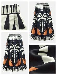 Maija Women's Black Coconut Tree Vacation Style Print High Waist Casual Vacation Skirt For Spring/Summer Relaxing On The Beach Going Out Vacation Outfits Healing Commuting Style Comfy Soft Power - Multicolor - View 7