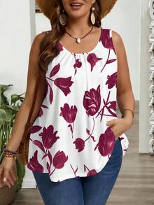 EMERY ROSE Plus Size Loose Fit Pleated Wide Strap Camisole And Tank Top, Suitable For Spring And Summer - Multicolor - View 5