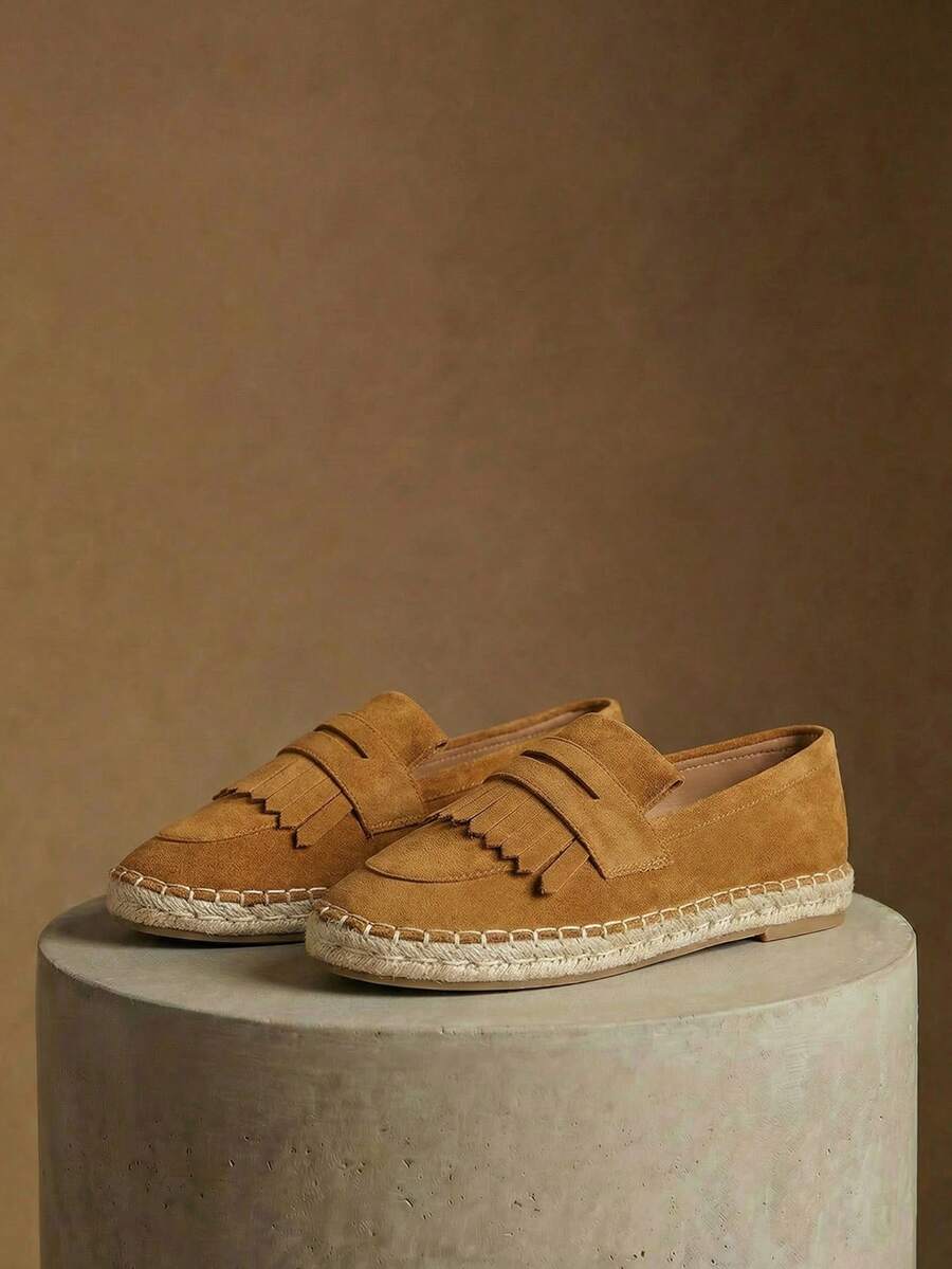 Styleloop Women's Casual Flat Slip-On Shoes With Tassel Design, For Daily Wear Holiday Travel Essential Boho Cowgirl Outfit - Brown - View 1