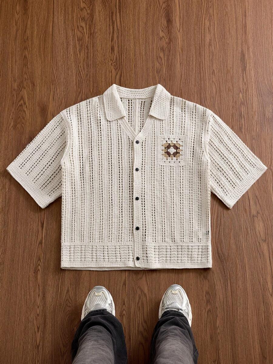 Manfinity Unisex 男士夏季休闲镂空针织上衣 - 白色 - 查看 1