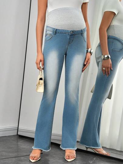 Momance 孕妇休闲喇叭浅色水洗牛仔裤