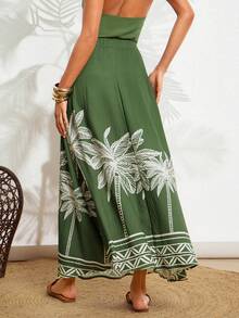 Gownix Women Multicolor Boho Flared Maxi Skirt With Palm Tree Print And Pocket Detail In Woven Fabric - Multicolor - View 2