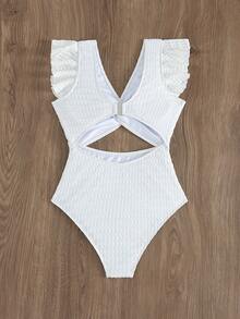 Swim Vcay 1pc White Twist Ruffle Backless Casual Vacation Party Holiday Beach One-Piece Swimsuit For Women, Spring/Summer - White - View 2
