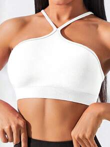 SHEIN Velisys 纯色无缝舒适超短运动吊带上衣 - 彩色 - 查看 7