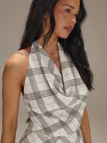 Athîral Women's Casual Draped Neck Plaid Chiffon Backless Mini Dress - Multicolor - View 5