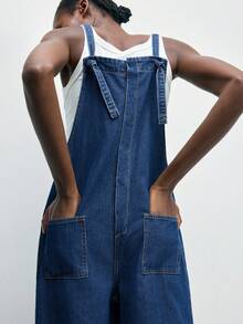 Maija Women's Denim Overalls, Summer Casual Suspender Jumpsuit, Reversible, Summer Fisherman Pants, Loose Straight Leg Pants - Medium Wash - View 5