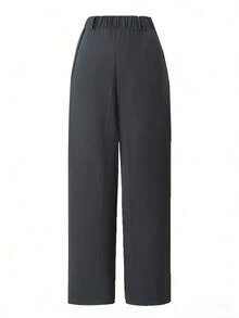 SHEIN Franclia Women's High Waist Slimming Straight Leg Dress Pants, Office Commute Style - Dark Grey - View 2