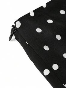 Ellevyn 女士波点撞色蕾丝侧开衩下摆优雅半身裙 - 黑色 - 查看 4