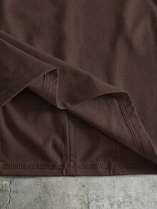 AXEPEAK Men's Casual Standard Size Black T-Shirt With Contrast Rib Knit Crew Neck, Summer - Chocolate Brown - View 5