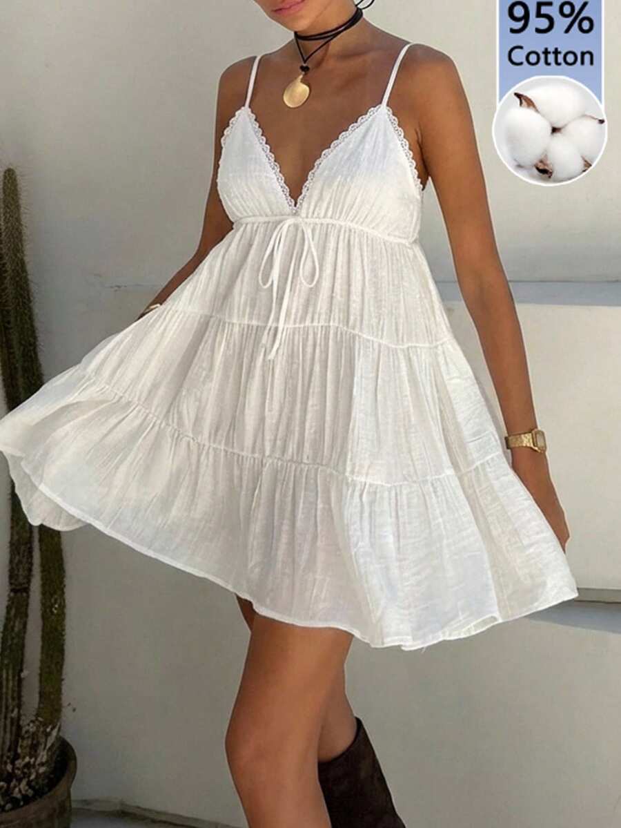 Muchica 女士白色编织吊带度假连衣裙 - 白色 - 查看 1