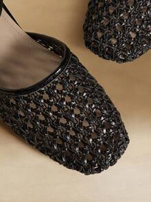 Rosivie 小众编织波西米亚风厚跟闭趾凉鞋女鞋夏季搭配裙装气质鞋 - 黑色 - 查看 5