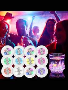 Bộ 10 đế lót ly LED, đèn LED dán, đèn LED gắn chai, đèn LED 7 màu RGB, dùng cho chai rượu, trang trí hộp đêm, câu lạc bộ, đám cưới, quán bar, tiệc tùng, Giáng sinh, Halloween. - Nhiều màu - Xem 1