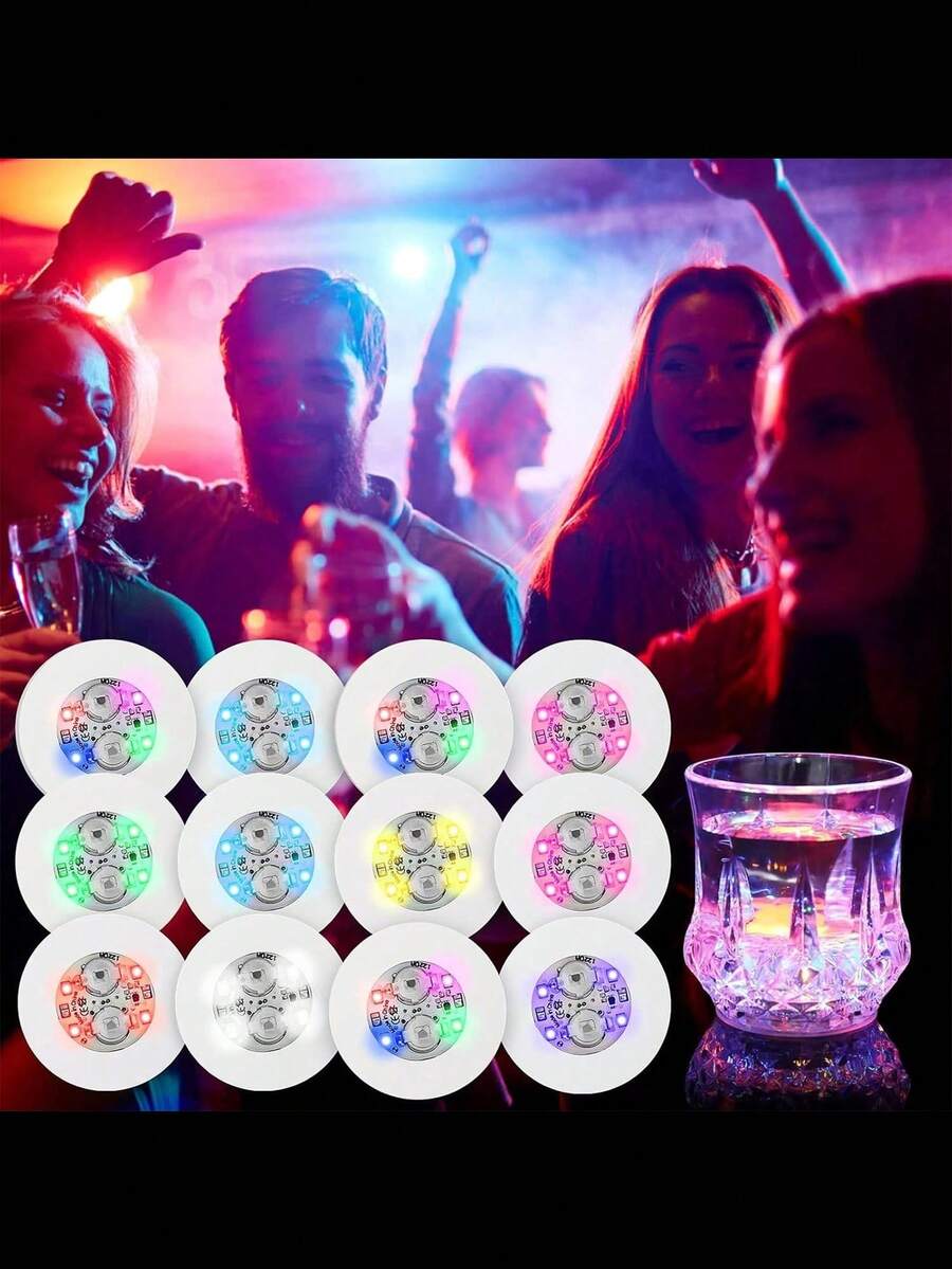Bộ 10 đế lót ly LED, đèn LED dán, đèn LED gắn chai, đèn LED 7 màu RGB, dùng cho chai rượu, trang trí hộp đêm, câu lạc bộ, đám cưới, quán bar, tiệc tùng, Giáng sinh, Halloween. - Nhiều màu - Xem 1