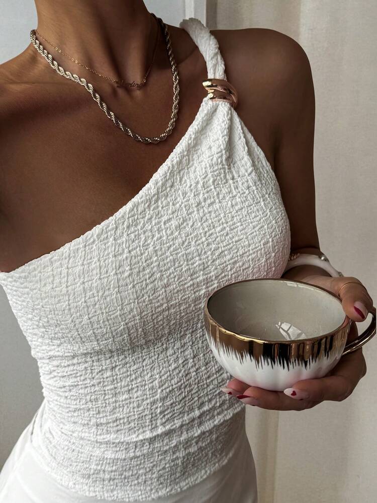 Women's Summer Textured Fabric Cold Shoulder Casual Camisole Tank Top, Sexy Street Style