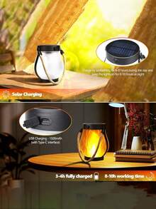 Waterproof Outdoor Hanging Solar Flame Lights - 2pcs Flame Lights With Dual Charging Modes Solar And USB For Garden Or Patio Decoration (Warm Light) - multicolor - View 7