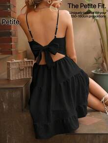 Breezaya Petite Petite Tie Backless Ruffle Hem Cami Dress For Vacation Black Dress Ruffle Dress - Black - View 1