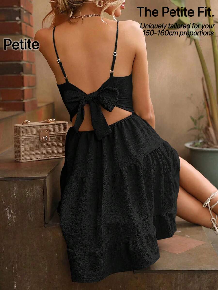 Breezaya Petite Petite Tie Backless Ruffle Hem Cami Dress For Vacation Black Dress Ruffle Dress - Black - View 1