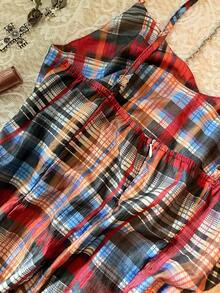 INAWLY Plaid Waist Patchwork Women's Slip Dress - Multicolor - View 3