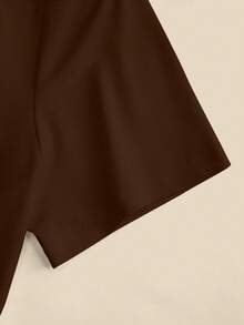 Resyla 女士卡通熊印花短袖T恤和格子抽绳腰裤两件套休闲套装 - 咖啡棕 - 查看 5