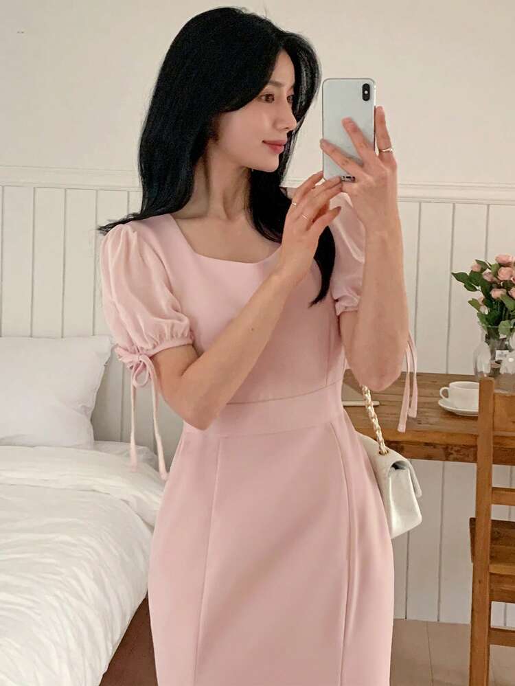 Women's Formal V-Neck Waist Cinched Mermaid Midi Dress Sundress Summer