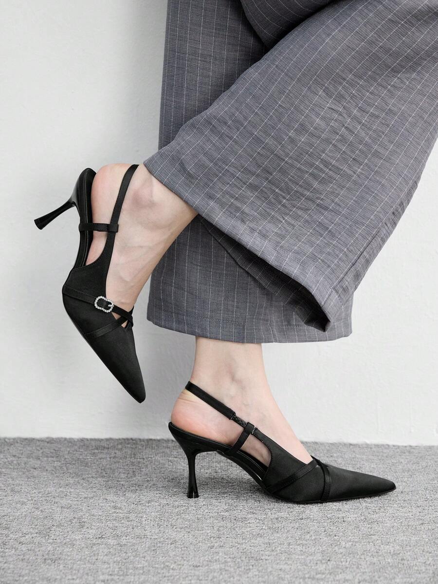 CUCCOO BIZCHIC Women's Pointed Toe Buckle Design Fashionable High Heels For Daily Wear - Black - View 1