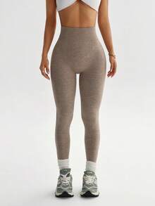 Seamluxe SHEIN Sport 1 chiếc quần thể thao màu kaki cơ bản, thấm hút mồ hôi, nâng mông, thiết kế không đường may, thích hợp cho tập thể dục/yoga. - Nhiều màu - Xem 8