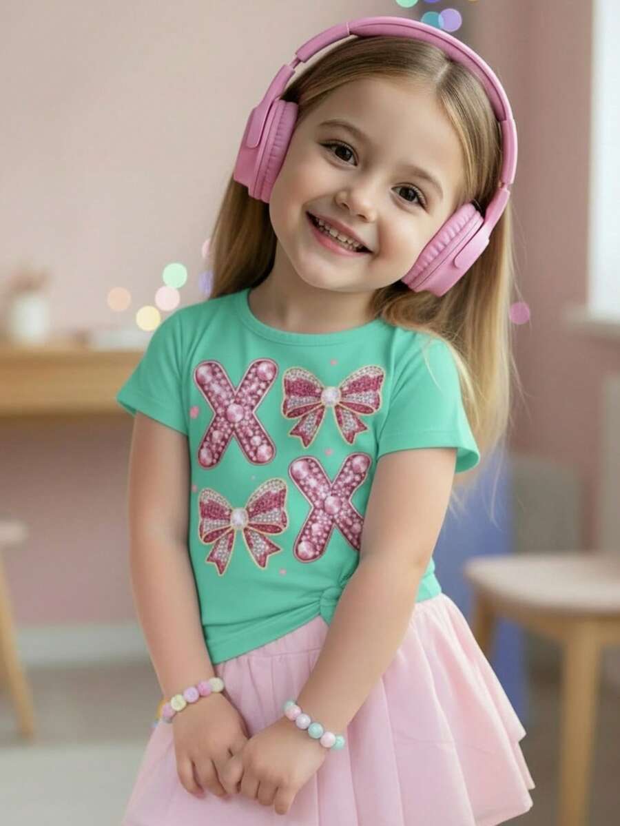 blusa estampado de moño y X con efecto cristal - menta - Ver 1