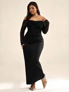 Auralis 大码女士连衣裙，约会女装，浪漫约会单肩网纱扭结修身褶皱长款及地长袖女士长裙，/ 收腰显瘦长款连衣裙，性感中长连衣裙，长款紧身连衣裙，弹力连衣裙，适合曲线身材的女士连衣裙，优雅曲线连衣裙，优雅女士黑色连衣裙，露肩紧身连衣裙，露肩紧身连衣裙，适合曲线身材的黑色连衣裙，黑色长款紧身连衣裙，弹力黑色连衣裙 - 黑色 - 查看 6