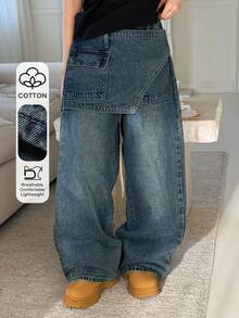 DAZY Tween Girls' Wide Leg Loose Casual Denim Jeans - Medium Wash - View 1