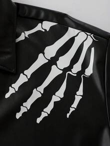 ROMWE MEN Men's Loose Fit PU Printed Pattern Short Sleeve Shirt - Black - View 4