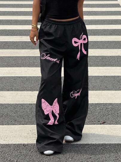 Pantalones de pierna ancha con estampado de mariposa para niñas preadolescentes