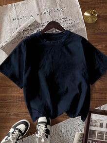 EMERY ROSE 女士休闲鲨鱼标语印花圆领短袖T恤，夏季 - 藏蓝色 - 查看 2