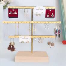 1PC 3-Tier Metal Earring Stand Holder Display Rack, Jewelry Organizer For Studs, Hoops & Clips Back To School - Gold - View 4