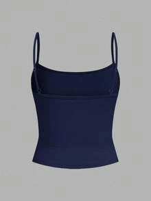 SHEIN EZwear 女士藏蓝色休闲性感吊带背心，适合夏季穿着 - 藍色 - 查看 3