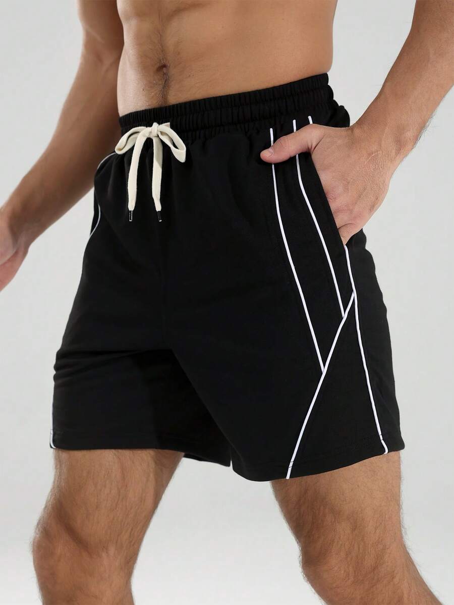 Acti Log Men's Drawstring Waist Pockets Casual Versatile Sports Shorts - Black - View 1