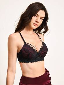 1pc Women's Sexy Lace Padded Push-Up Bra - Black - View 6