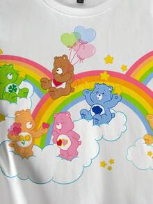 SHEIN X Care Bears 女士卡通印花圆领短袖休闲百搭T恤 - 白色 - 查看 5