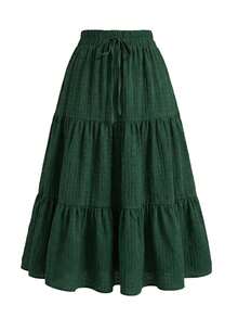EMERY ROSE Plus Size Woven Elegant Summer Women's Mid-Length Skirt - Dark Green - View 4